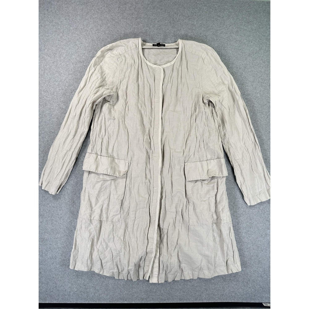 Eileen Fisher Coat Womens Petites Small Beige Organic Cotton Snap Front Duster